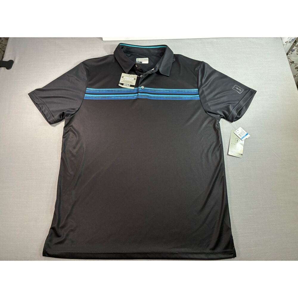 PGA Tour Pro Series Golf Polo Shirt XL NWT Black Blue Stripe Performance Stretch